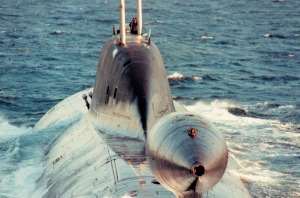 Aerial view of the Russian Northern Fleet Akula Class nuclear-powered attack submarine<br><em>Photo: US DoD</em>